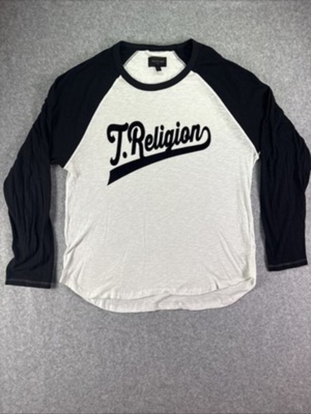 True Religion Mens Raglan Long Sleeve Shirt White Black Size XXL